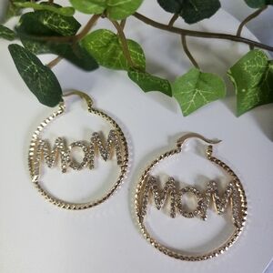 Gold MOM Hoop Earrings New